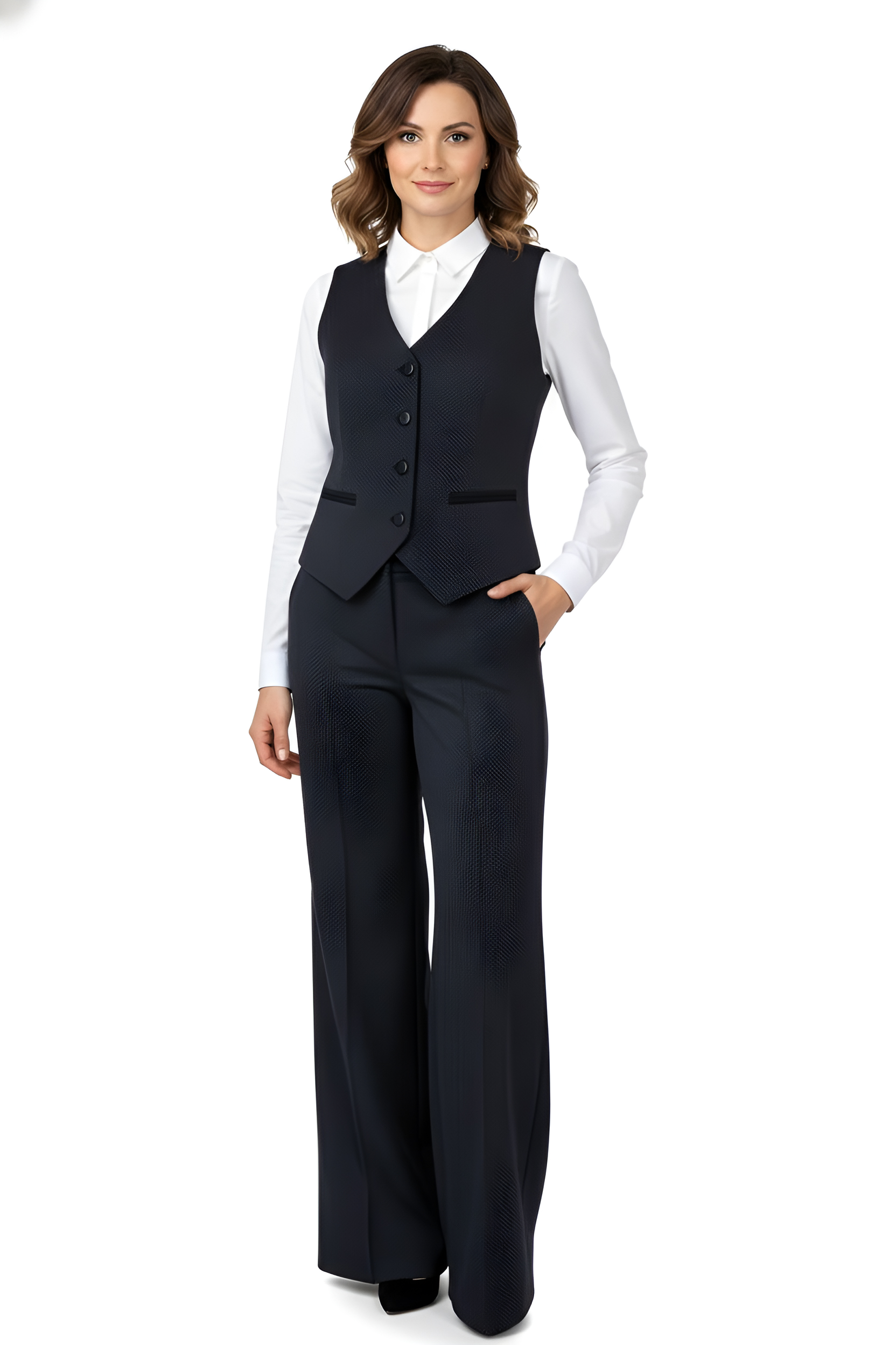 дамски костюм елегантен от елек и панталон висока талия